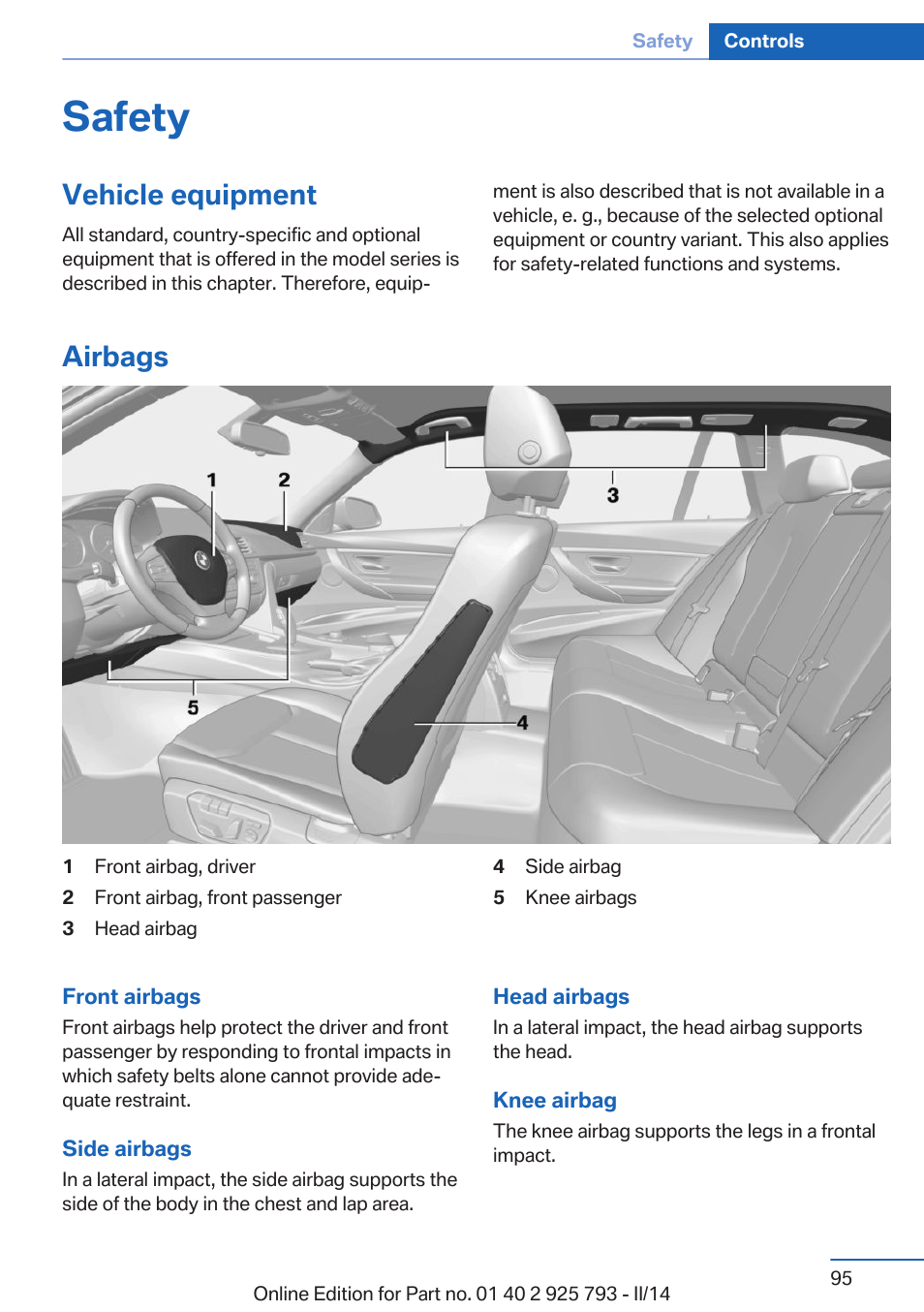 Safety, Vehicle equipment, Airbags | BMW 328d xDrive Sports Wagon 2014 User Manual | Page 95 / 244