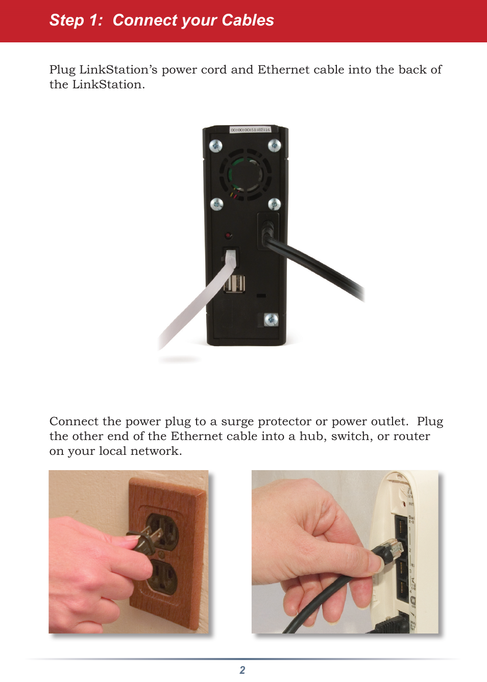 Step 1: connect your cables | Buffalo Technology LinkStation Pro User Manual | Page 2 / 8