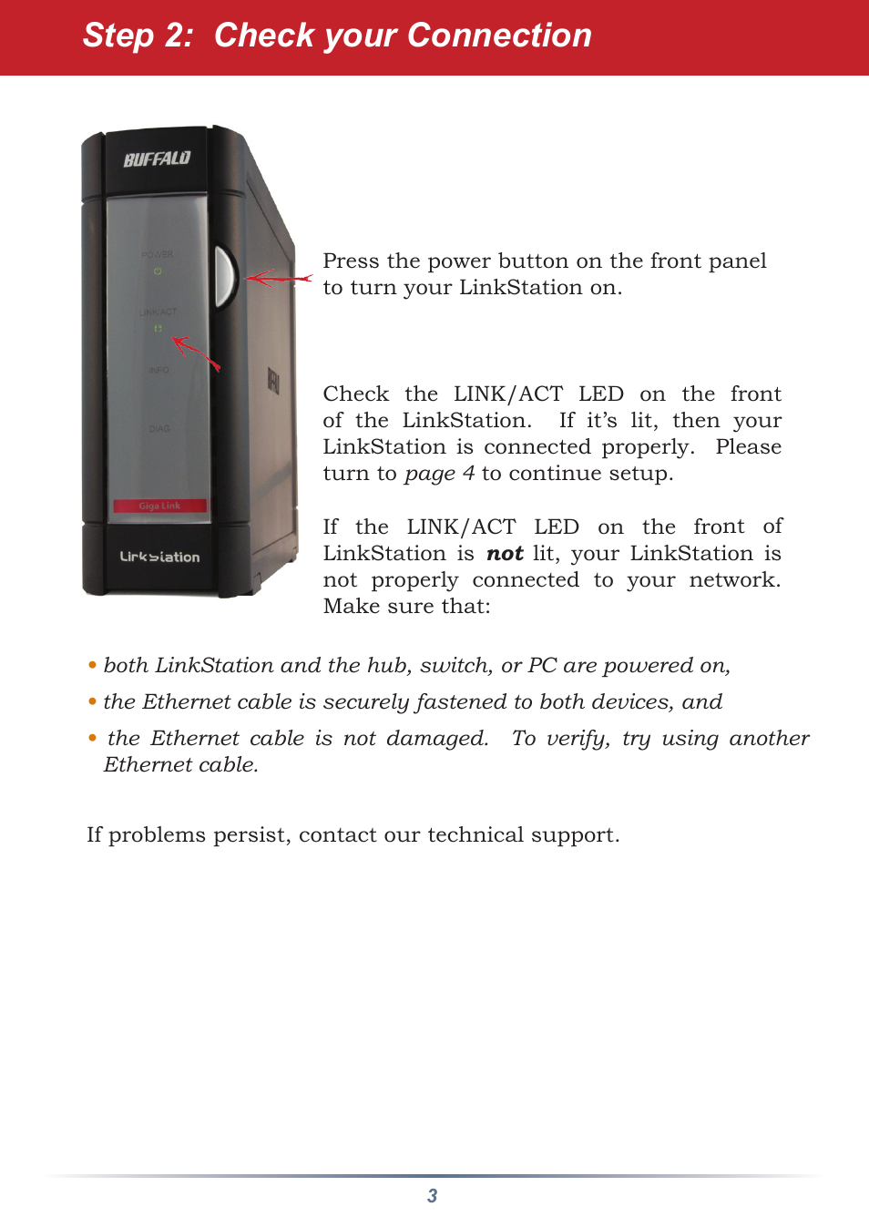 Step : check your connection | Buffalo Technology LinkStation Pro User Manual | Page 3 / 8