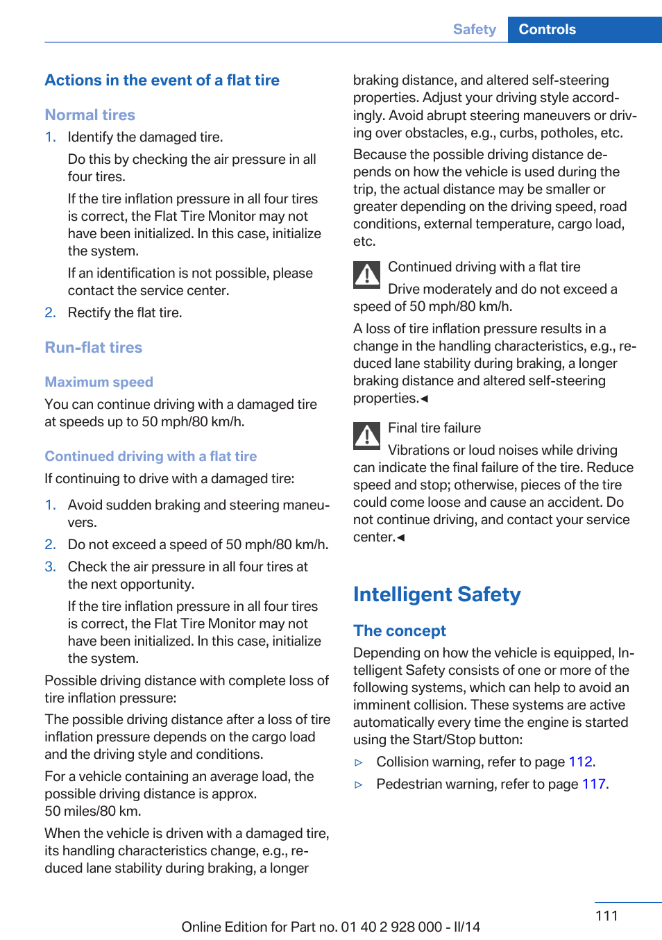 Intelligent safety | BMW 550i xDrive Sedan 2014 User Manual | Page 111 / 267