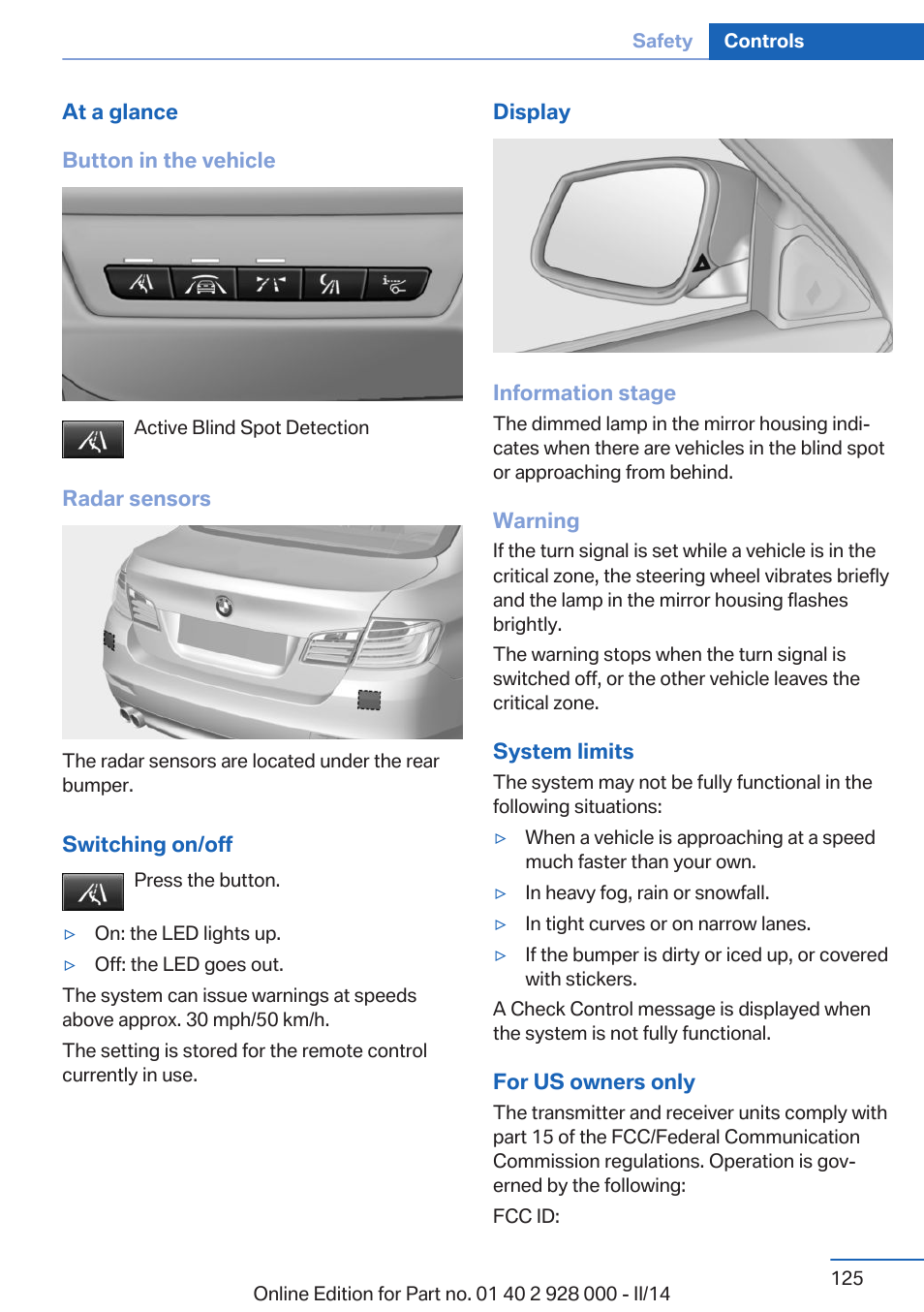 BMW 550i xDrive Sedan 2014 User Manual | Page 125 / 267