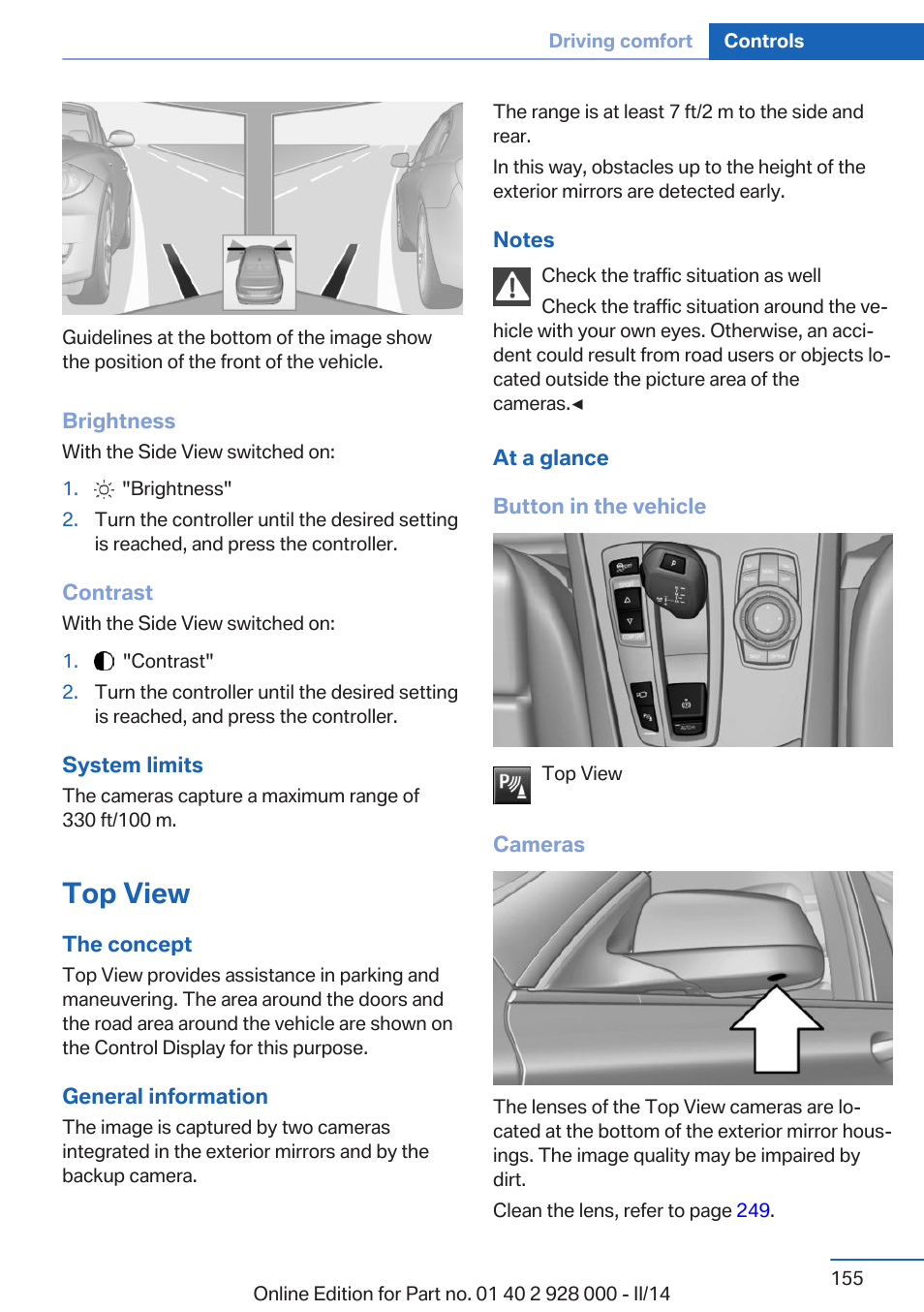 Top view | BMW 550i xDrive Sedan 2014 User Manual | Page 155 / 267