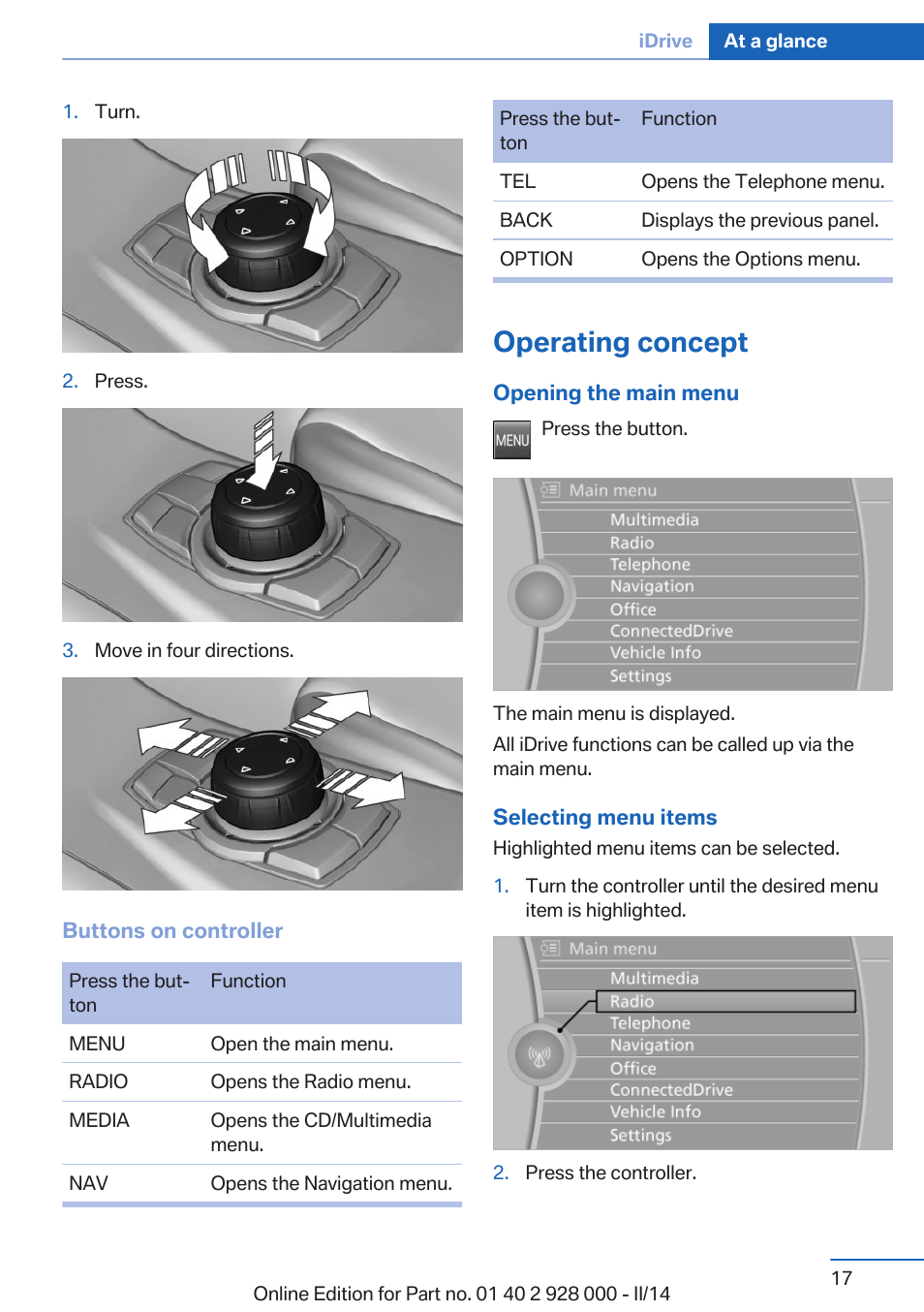 Operating concept | BMW 550i xDrive Sedan 2014 User Manual | Page 17 / 267