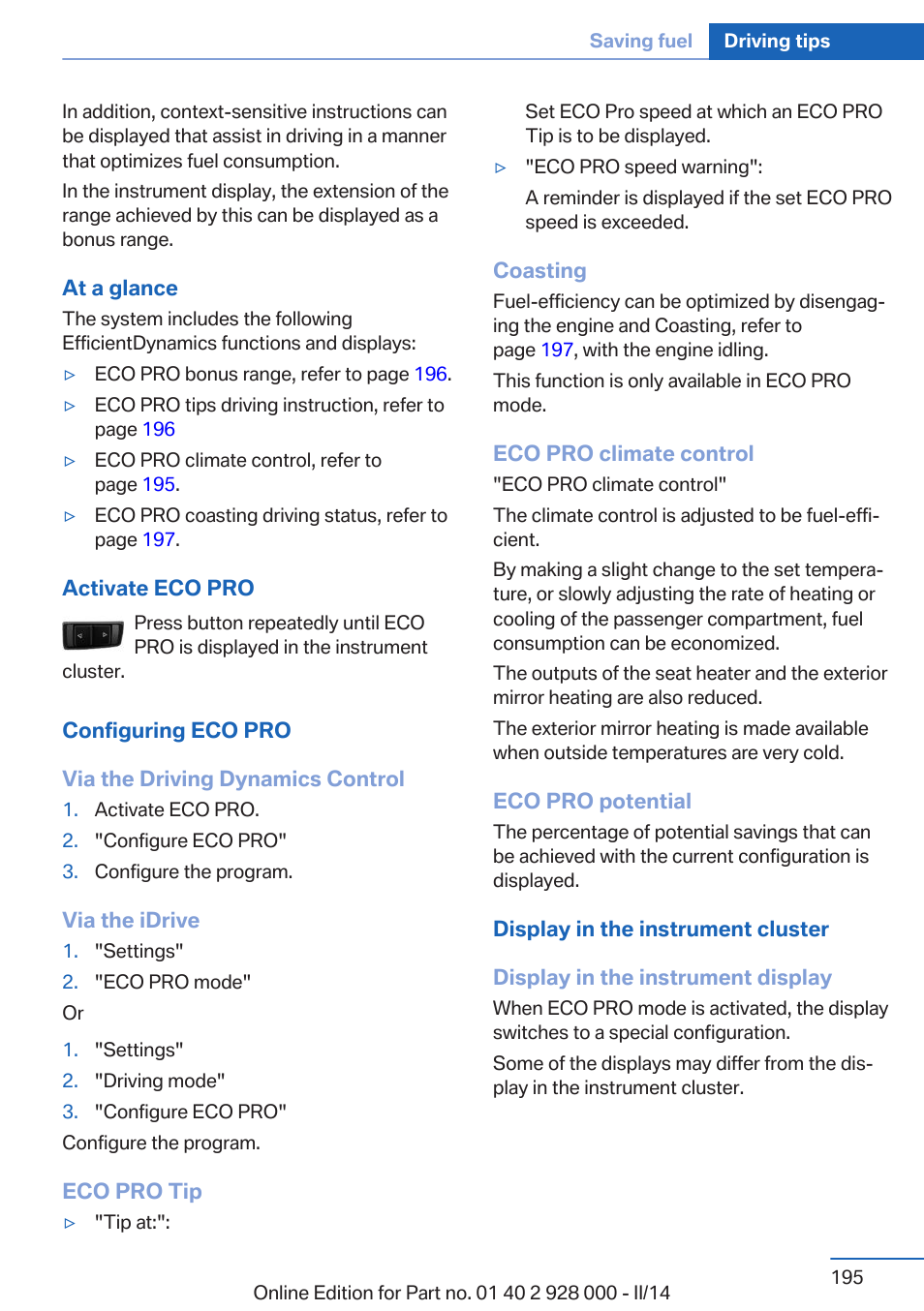 BMW 550i xDrive Sedan 2014 User Manual | Page 195 / 267