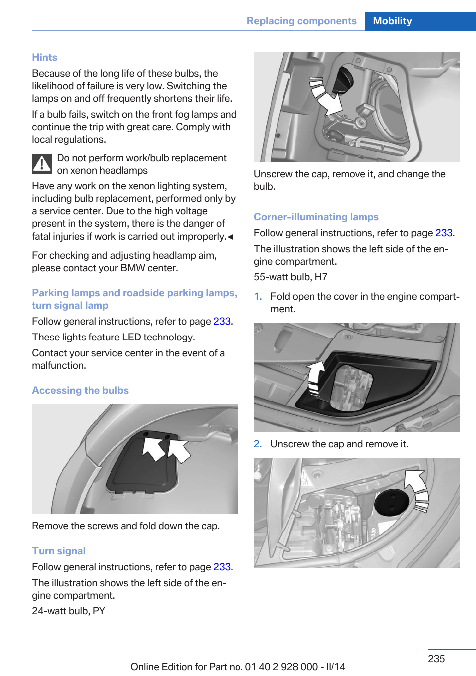 BMW 550i xDrive Sedan 2014 User Manual | Page 235 / 267