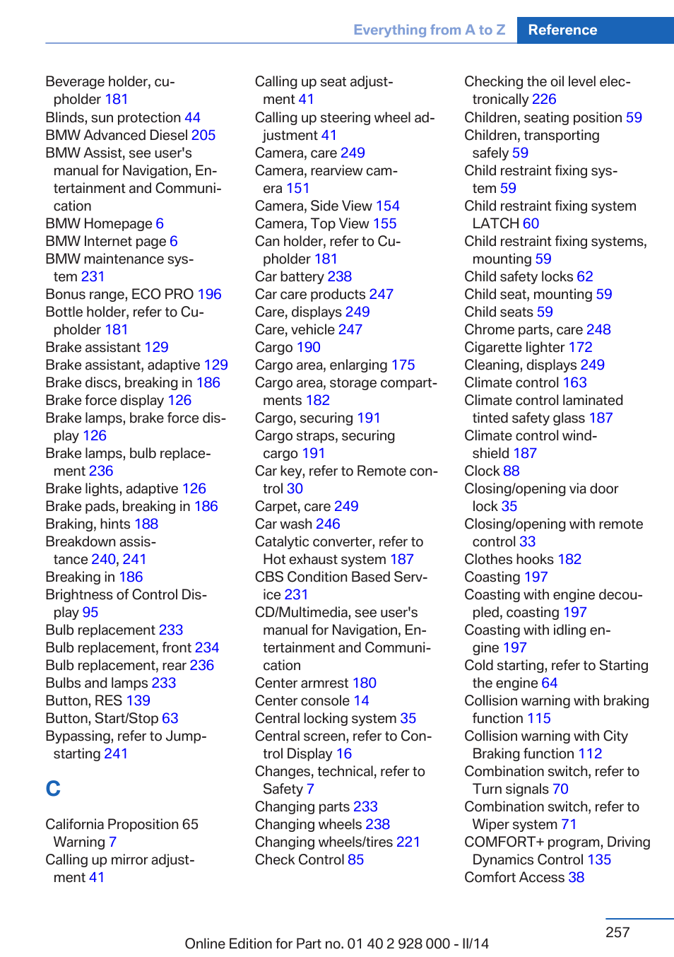 BMW 550i xDrive Sedan 2014 User Manual | Page 257 / 267