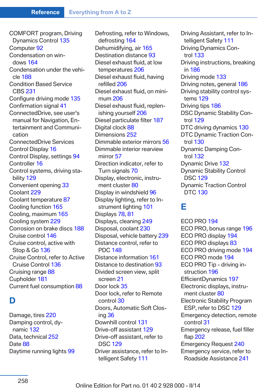 BMW 550i xDrive Sedan 2014 User Manual | Page 258 / 267