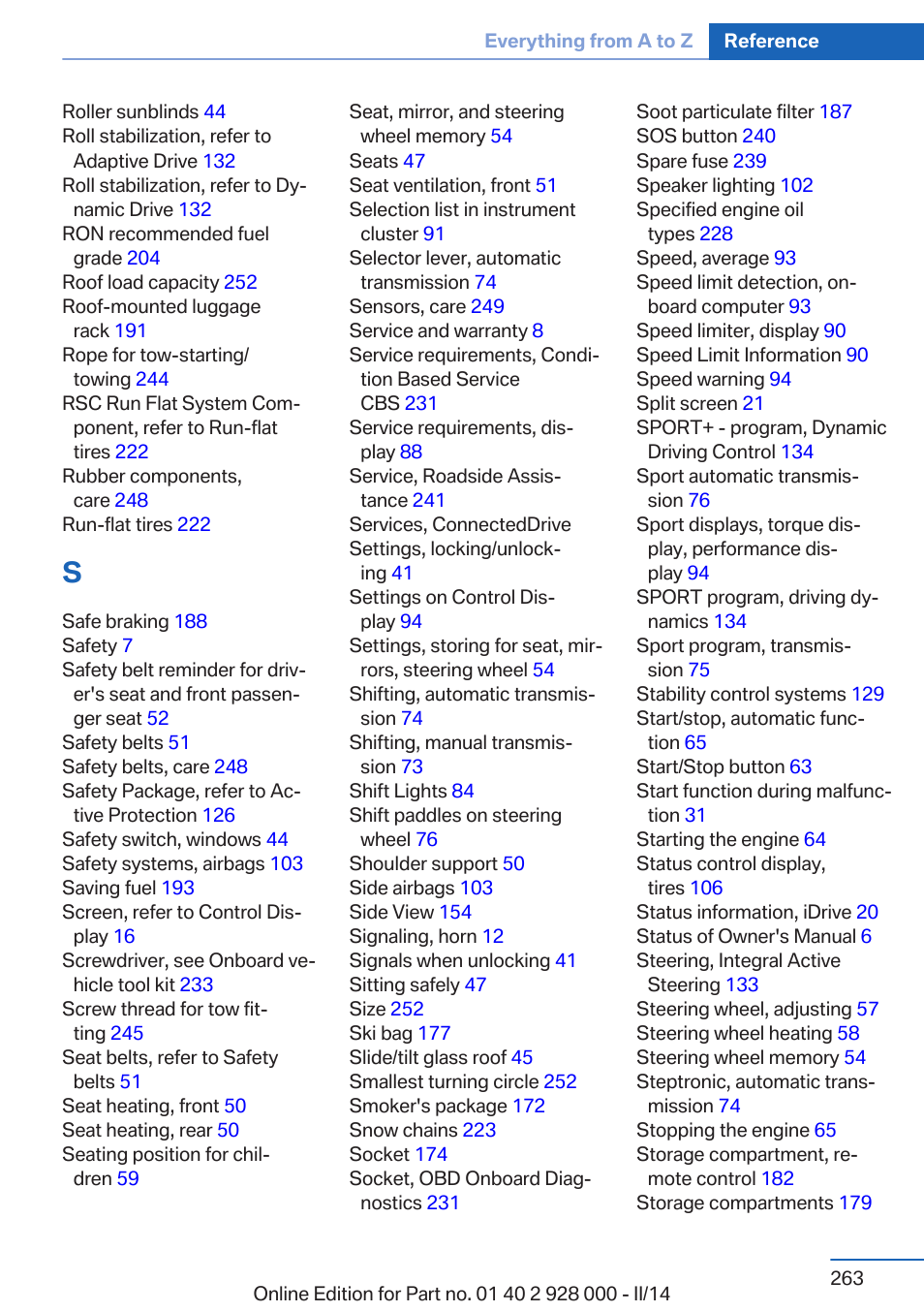 BMW 550i xDrive Sedan 2014 User Manual | Page 263 / 267