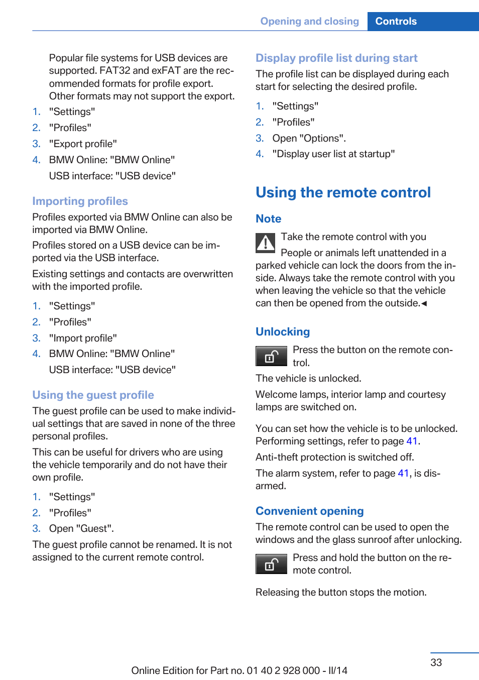 Using the remote control | BMW 550i xDrive Sedan 2014 User Manual | Page 33 / 267