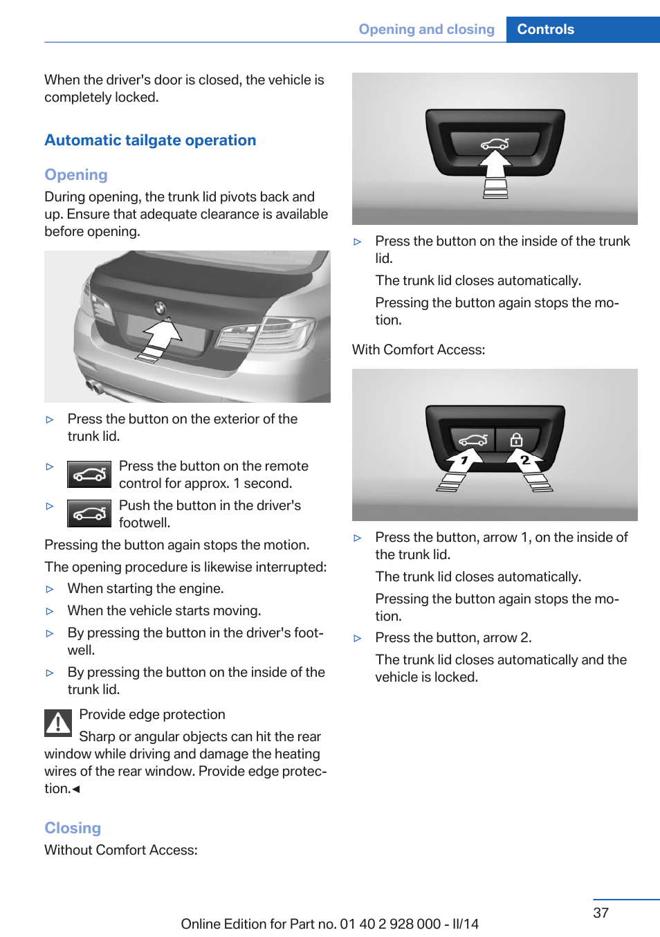 BMW 550i xDrive Sedan 2014 User Manual | Page 37 / 267