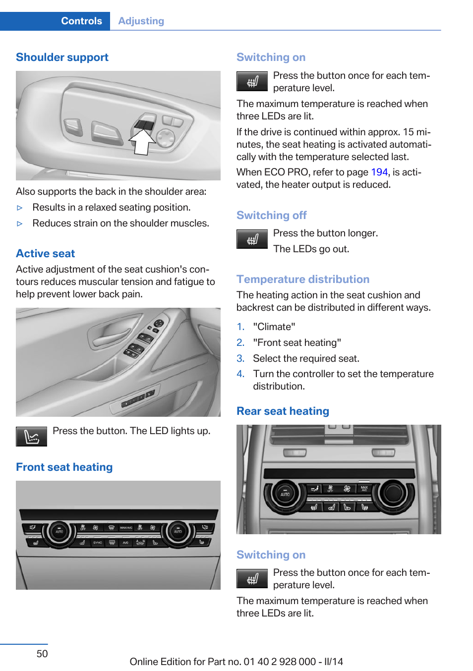 BMW 550i xDrive Sedan 2014 User Manual | Page 50 / 267