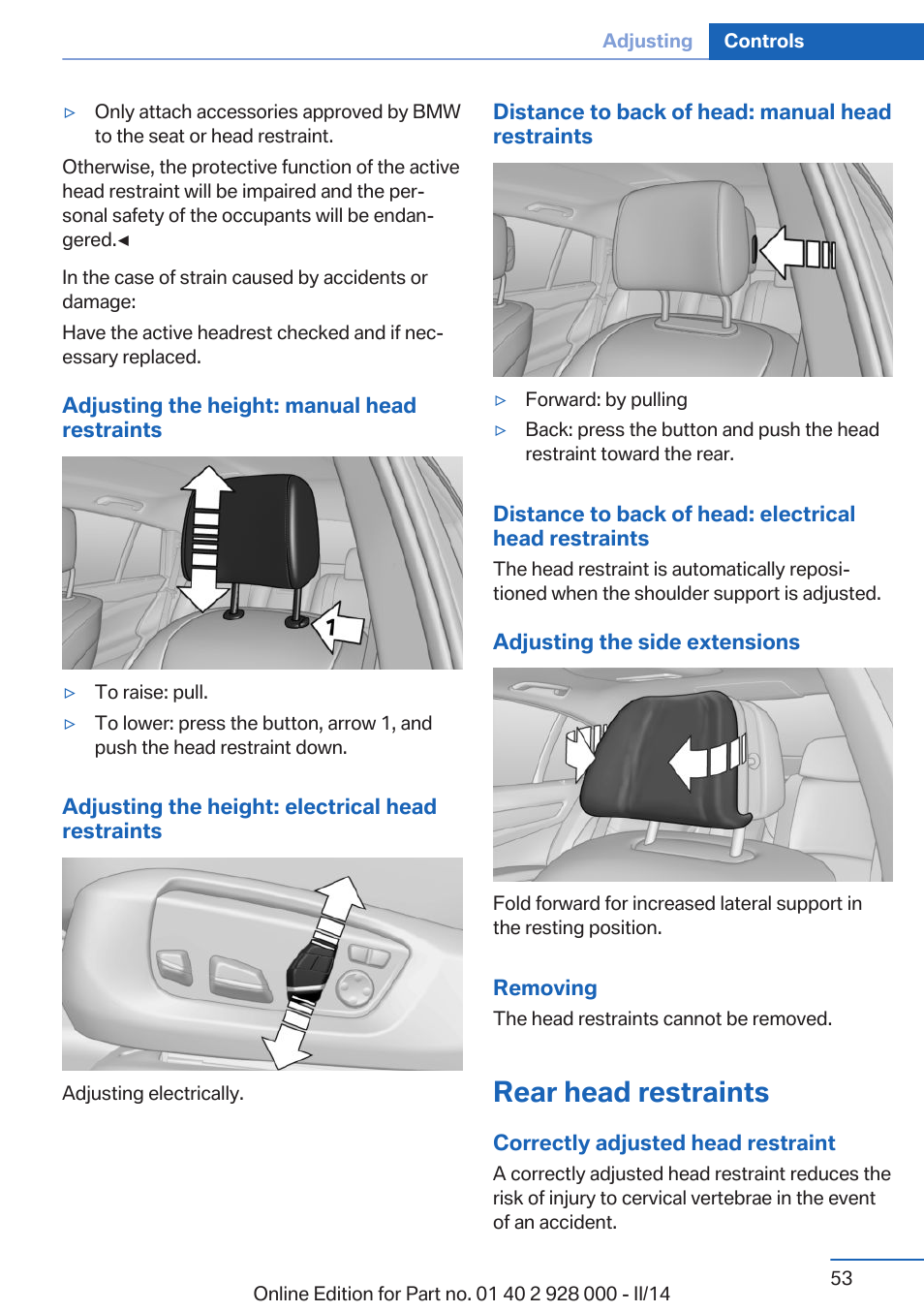 Rear head restraints | BMW 550i xDrive Sedan 2014 User Manual | Page 53 / 267