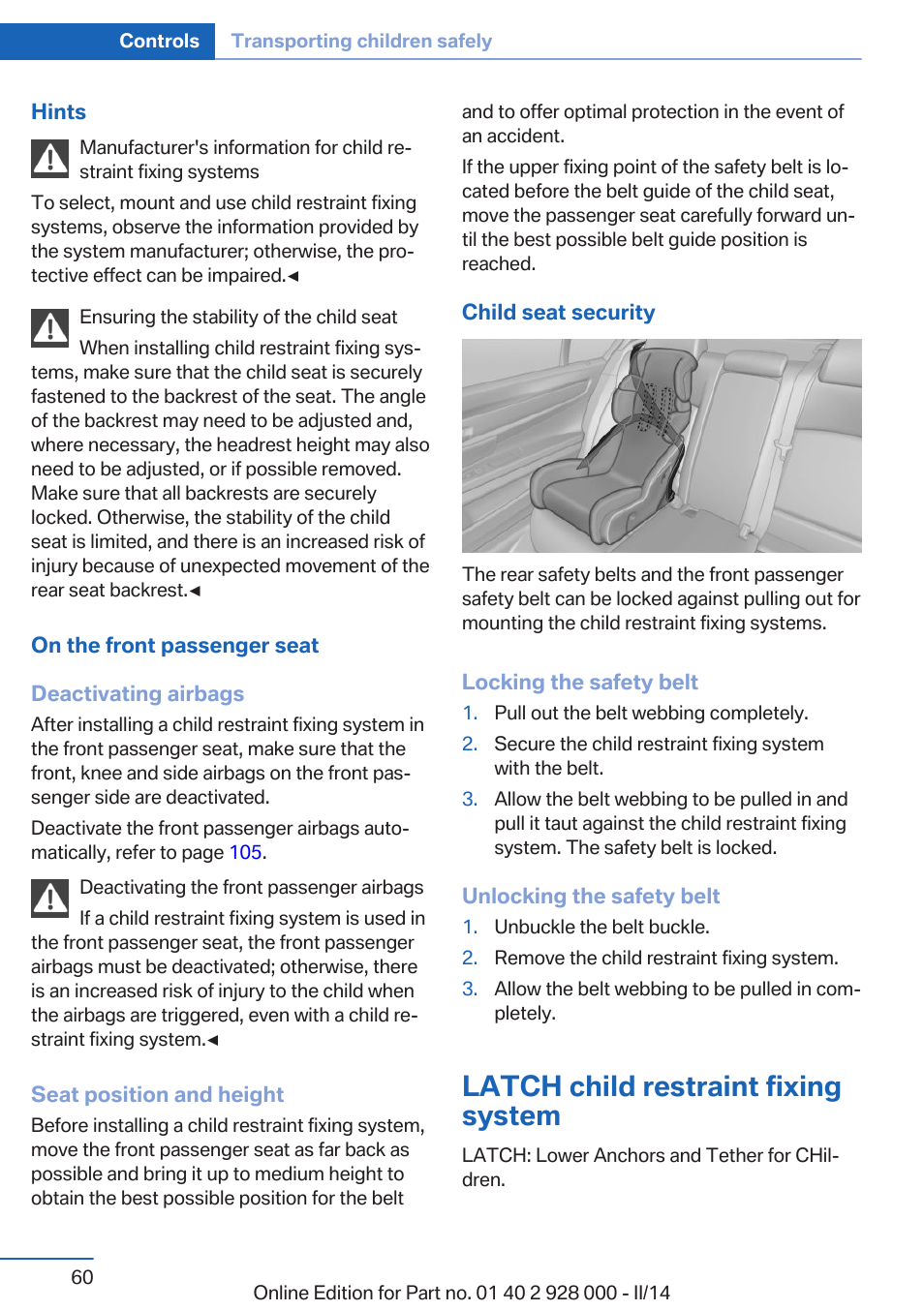 Latch child restraint fixing system | BMW 550i xDrive Sedan 2014 User Manual | Page 60 / 267