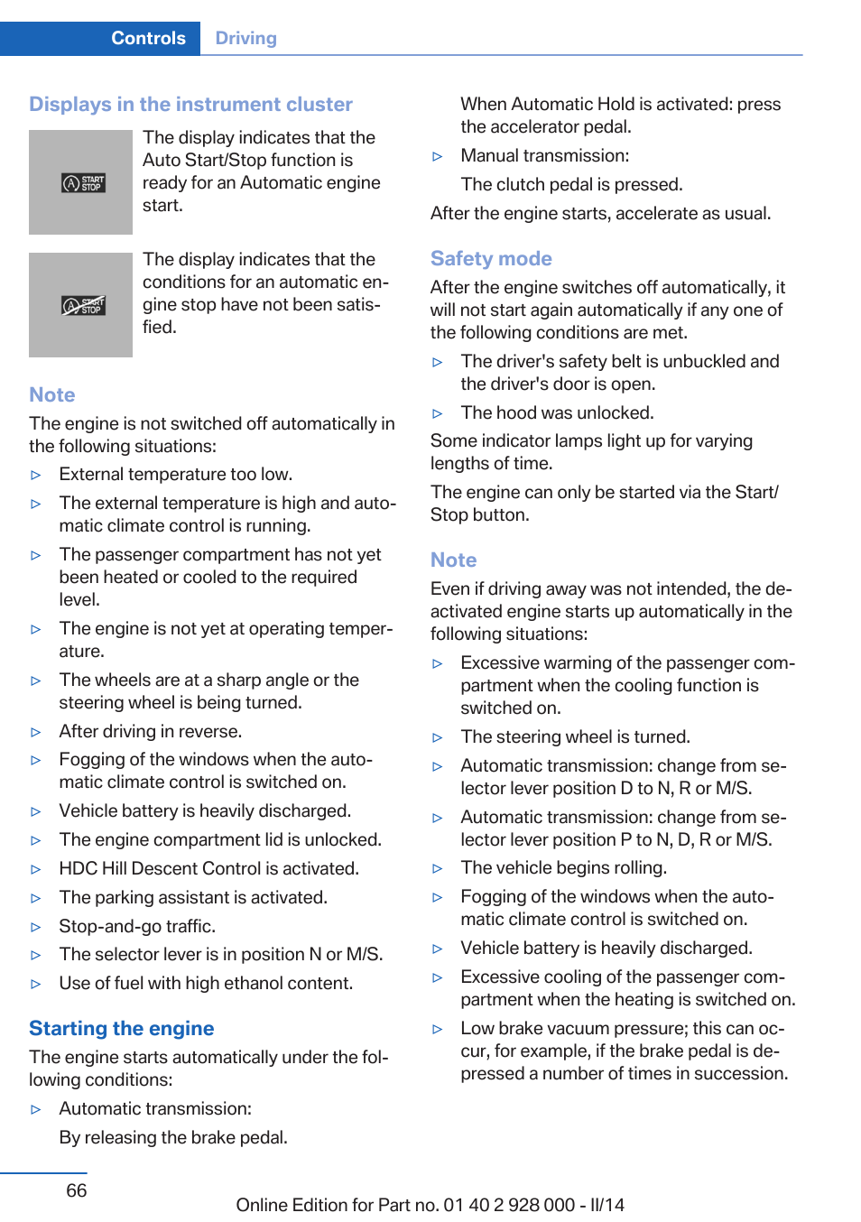 BMW 550i xDrive Sedan 2014 User Manual | Page 66 / 267