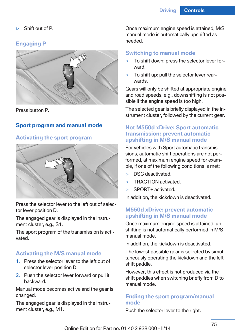 BMW 550i xDrive Sedan 2014 User Manual | Page 75 / 267