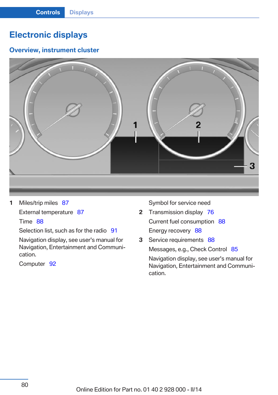 Electronic displays | BMW 550i xDrive Sedan 2014 User Manual | Page 80 / 267