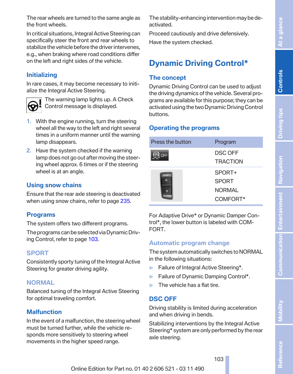 Dynamic driving control | BMW 650i xDrive Convertible 2012 User Manual | Page 103 / 282