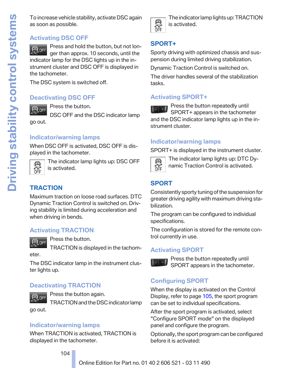 Driving stability control systems | BMW 650i xDrive Convertible 2012 User Manual | Page 104 / 282