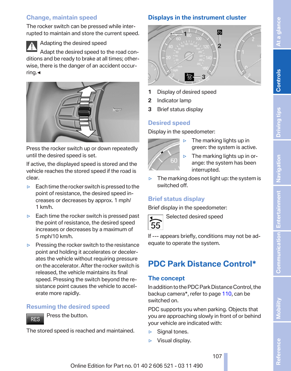 Pdc park distance control, Trol | BMW 650i xDrive Convertible 2012 User Manual | Page 107 / 282