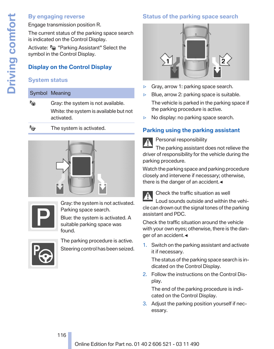 Driving comfort | BMW 650i xDrive Convertible 2012 User Manual | Page 116 / 282