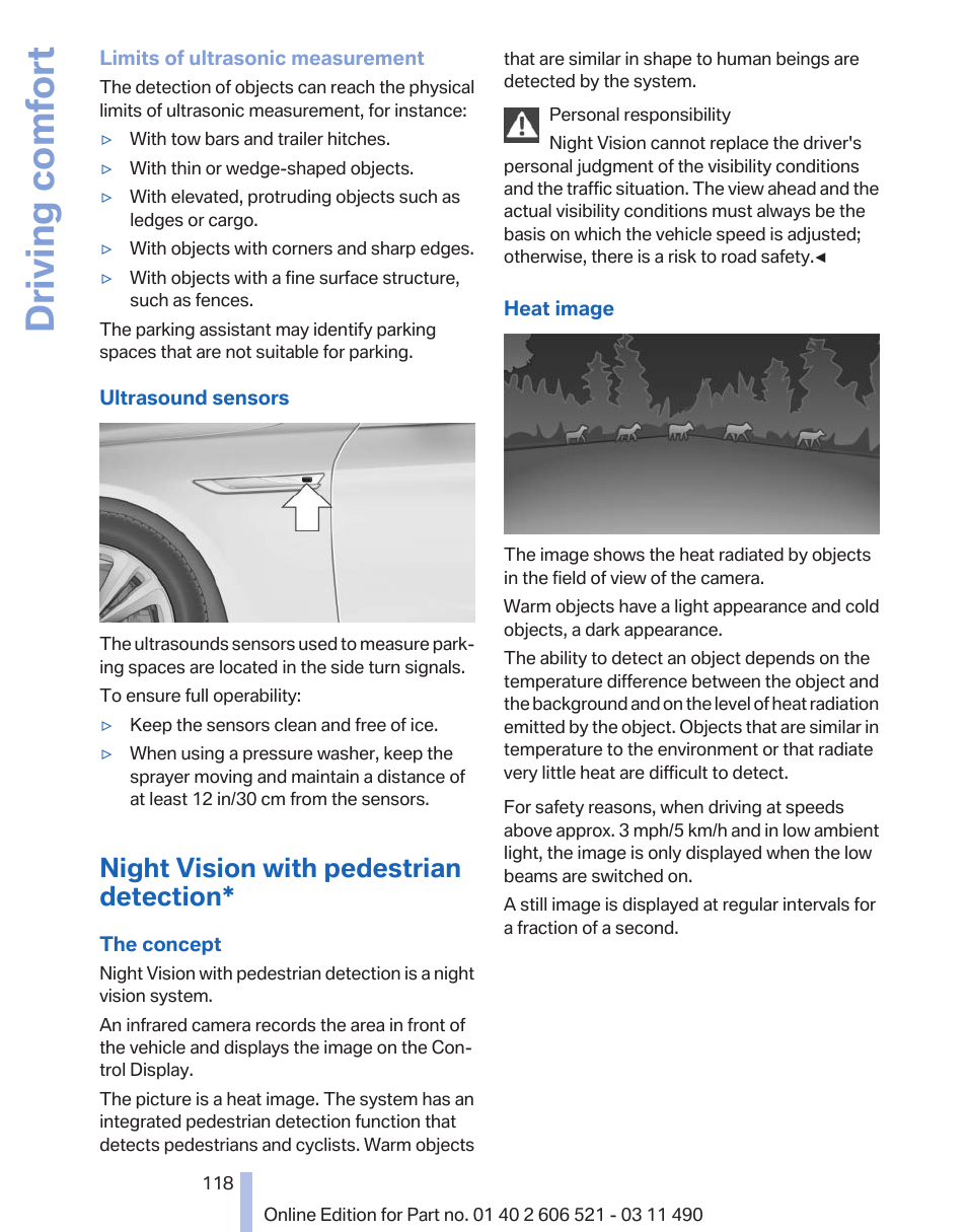 Night vision with pedestrian detection, Driving comfort | BMW 650i xDrive Convertible 2012 User Manual | Page 118 / 282