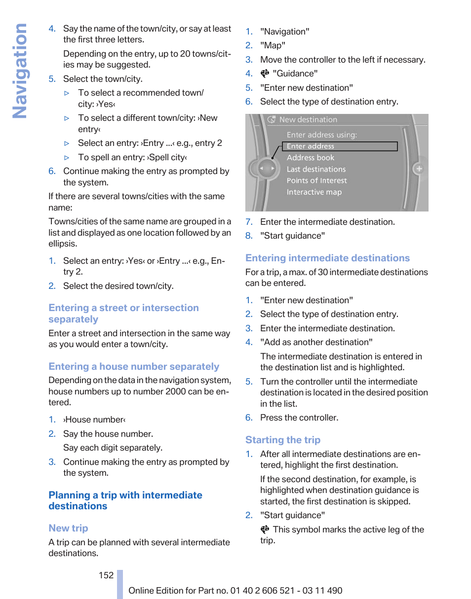 Navigation | BMW 650i xDrive Convertible 2012 User Manual | Page 152 / 282