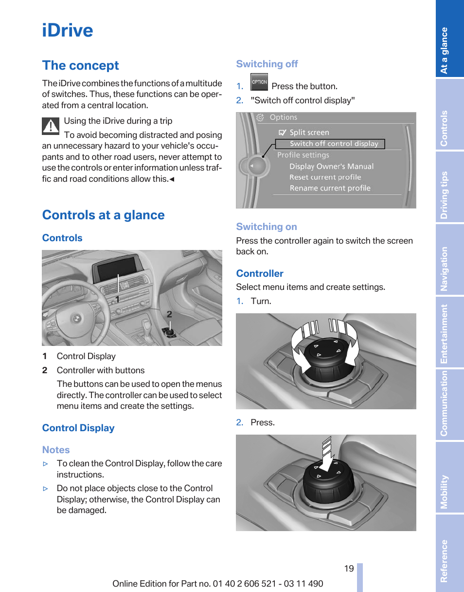 Idrive, The concept, Controls at a glance | BMW 650i xDrive Convertible 2012 User Manual | Page 19 / 282