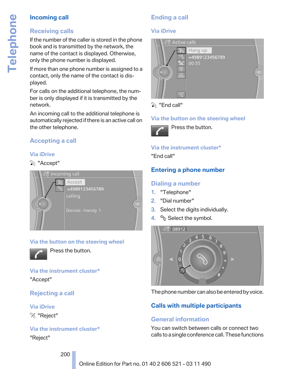 Telephone | BMW 650i xDrive Convertible 2012 User Manual | Page 200 / 282