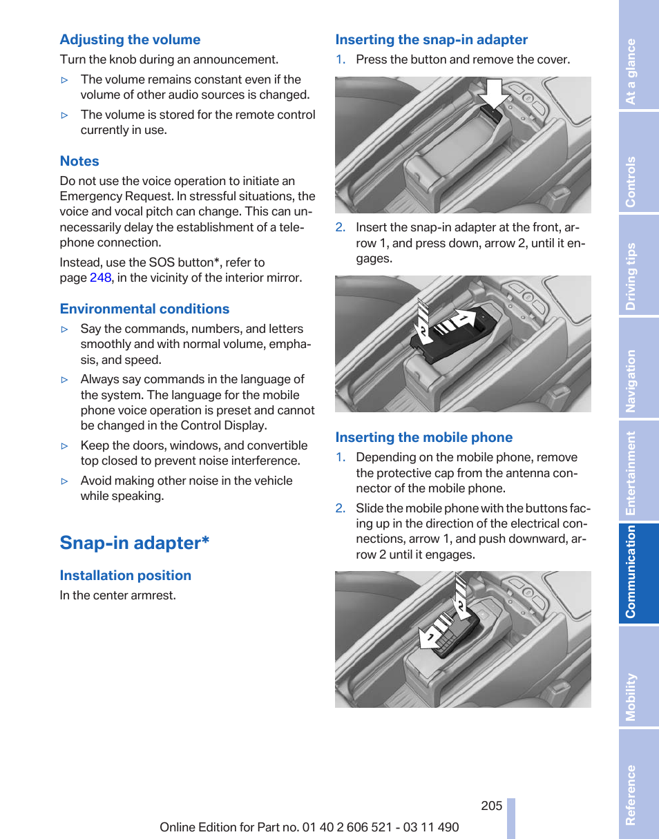 Snap-in adapter | BMW 650i xDrive Convertible 2012 User Manual | Page 205 / 282