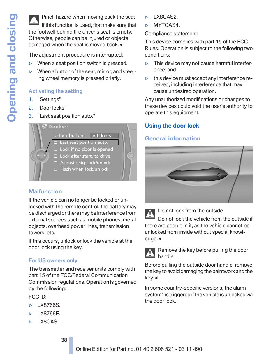 Opening and closing | BMW 650i xDrive Convertible 2012 User Manual | Page 38 / 282