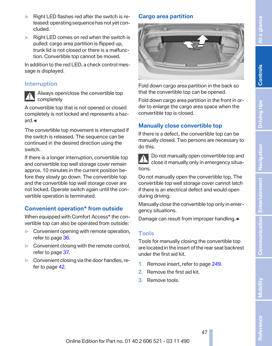 BMW 650i xDrive Convertible 2012 User Manual | Page 47 / 282