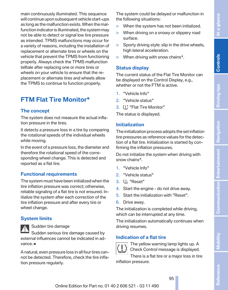 Ftm flat tire monitor | BMW 650i xDrive Convertible 2012 User Manual | Page 95 / 282