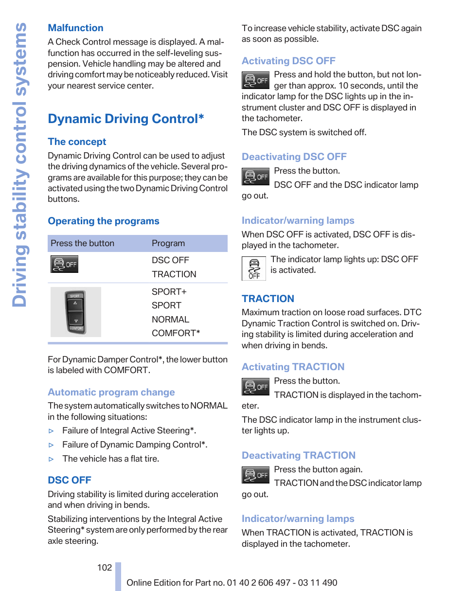 Dynamic driving control, Driving stability control systems | BMW 760Li Sedan 2012 User Manual | Page 102 / 299