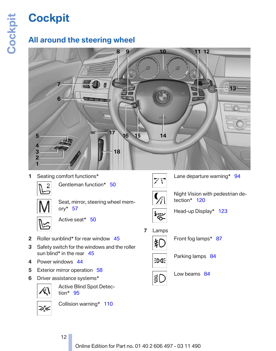 Cockpit, All around the steering wheel | BMW 760Li Sedan 2012 User Manual | Page 12 / 299