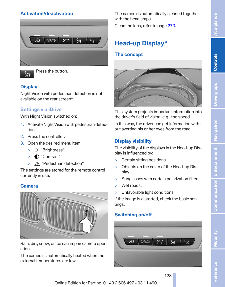 Head-up display | BMW 760Li Sedan 2012 User Manual | Page 123 / 299