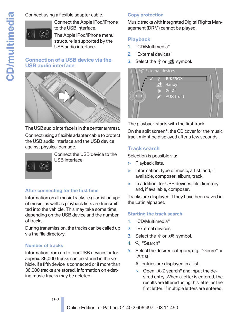 Cd/multimedia | BMW 760Li Sedan 2012 User Manual | Page 192 / 299