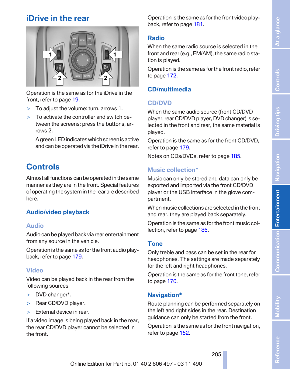 Idrive in the rear, Controls | BMW 760Li Sedan 2012 User Manual | Page 205 / 299