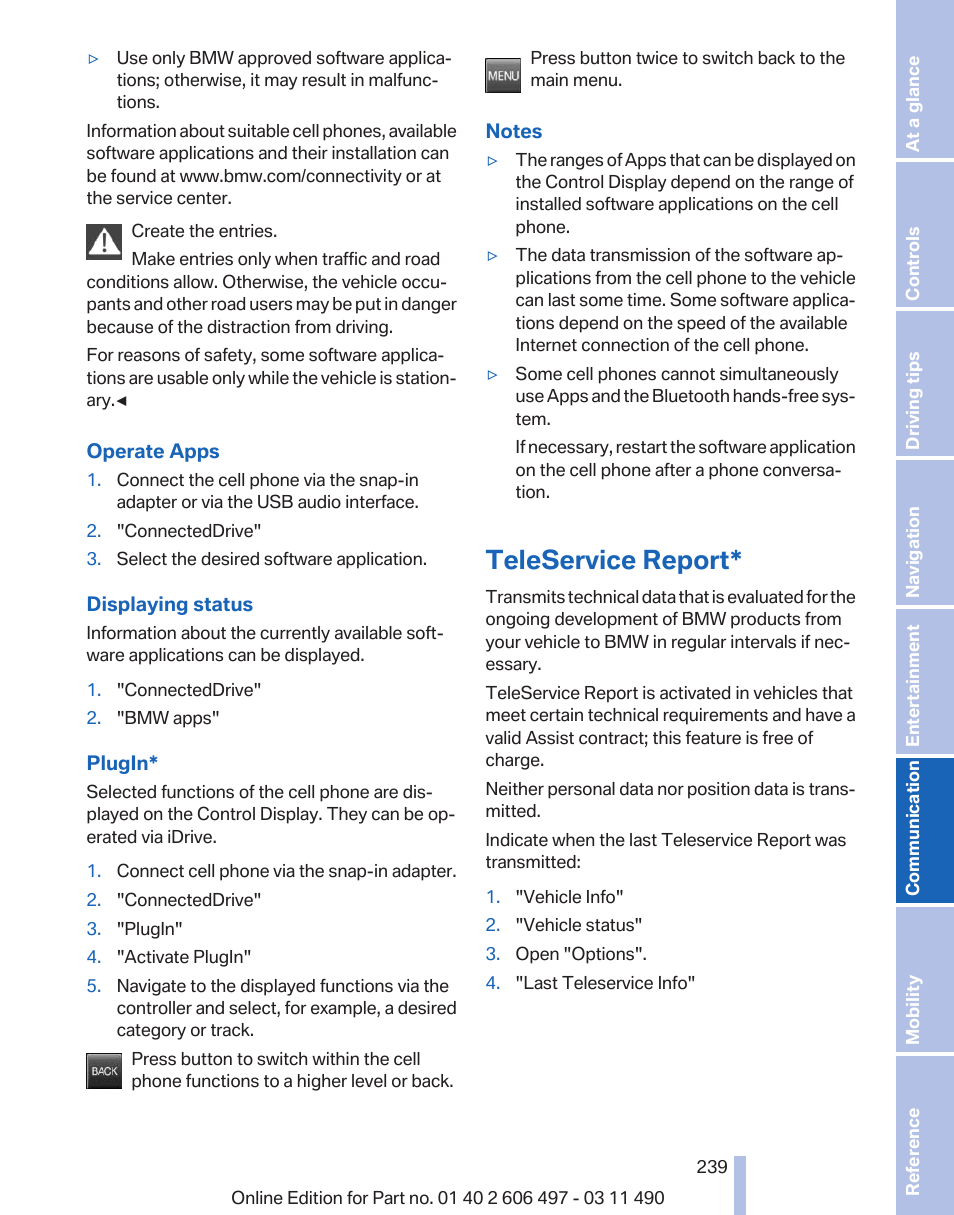 Teleservice report | BMW 760Li Sedan 2012 User Manual | Page 239 / 299