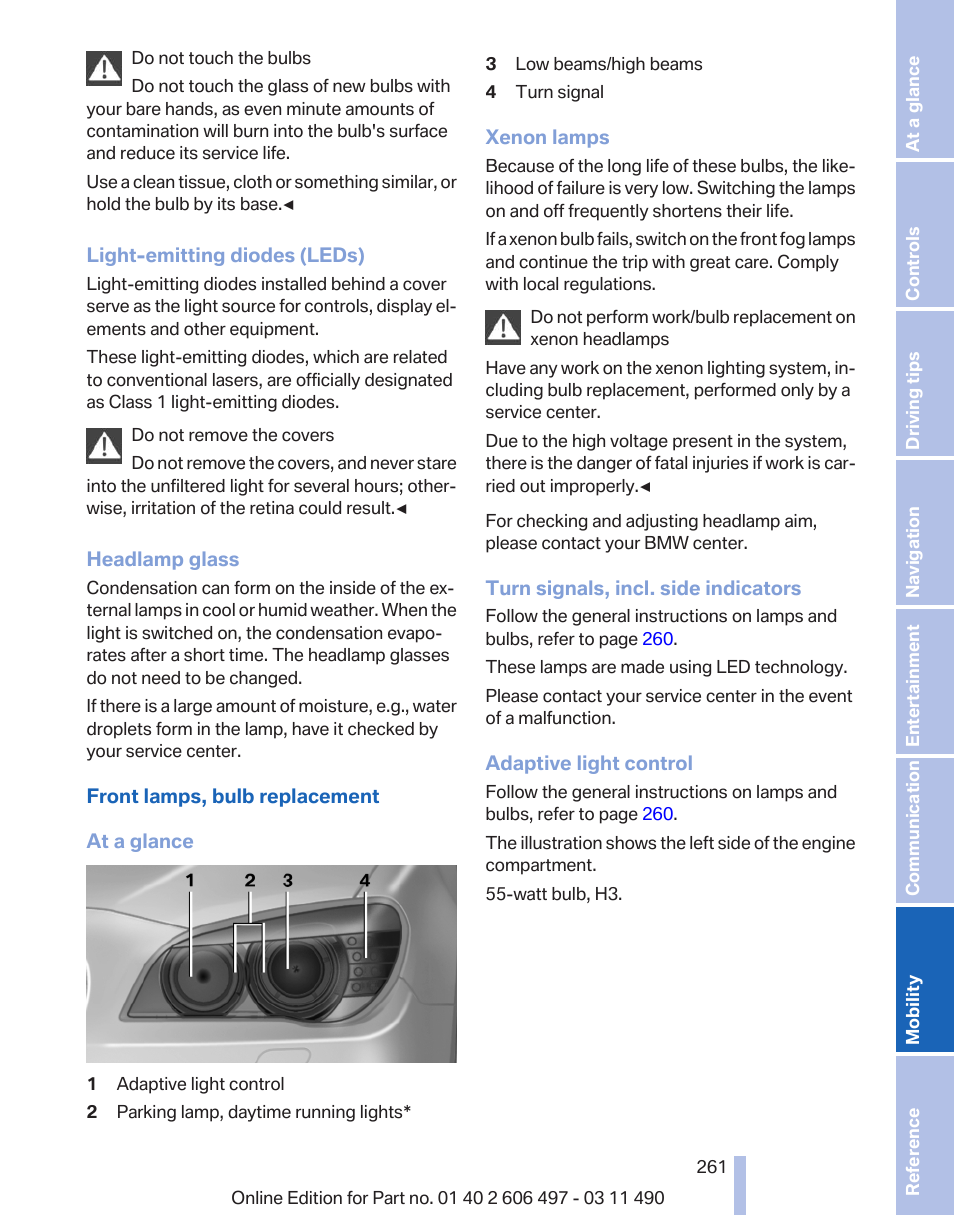 BMW 760Li Sedan 2012 User Manual | Page 261 / 299