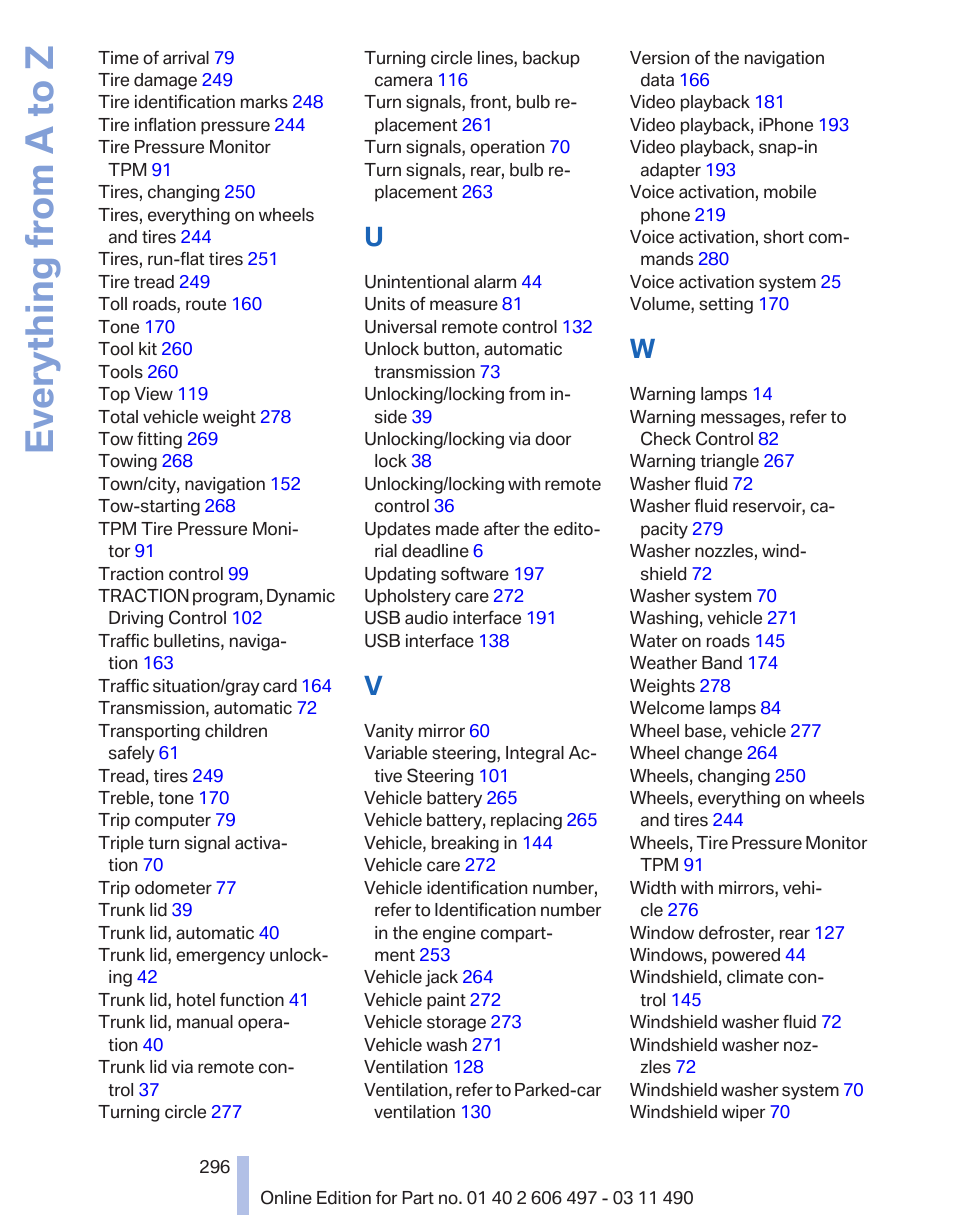 Everything from a to z | BMW 760Li Sedan 2012 User Manual | Page 296 / 299