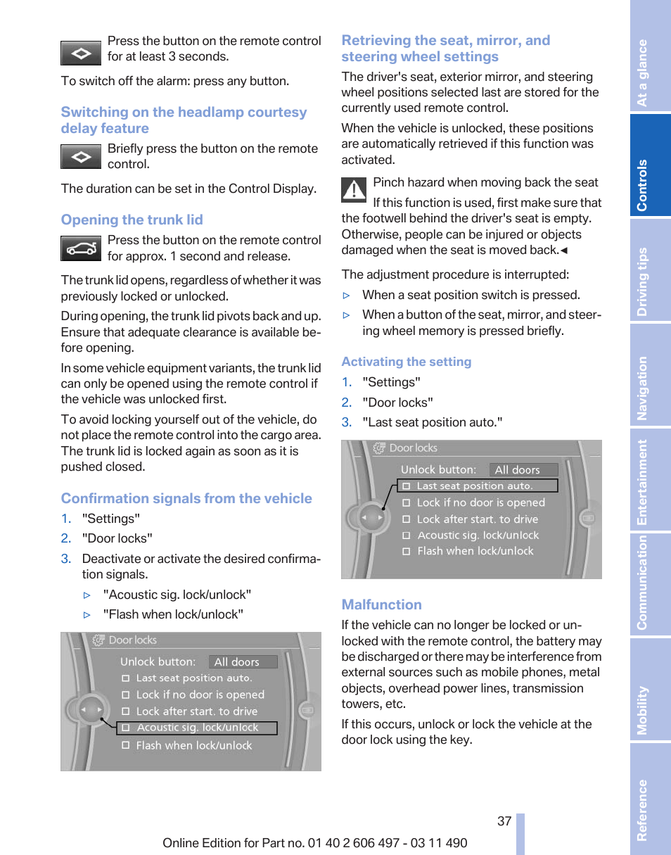 BMW 760Li Sedan 2012 User Manual | Page 37 / 299