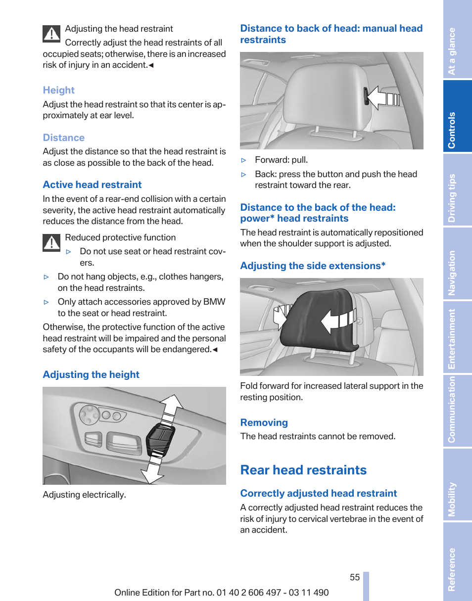 Rear head restraints | BMW 760Li Sedan 2012 User Manual | Page 55 / 299