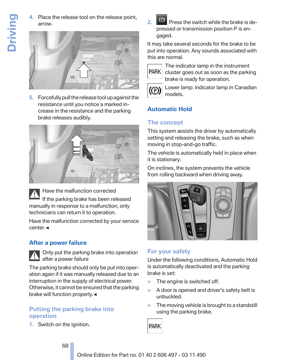 Auto hold, Driving | BMW 760Li Sedan 2012 User Manual | Page 68 / 299