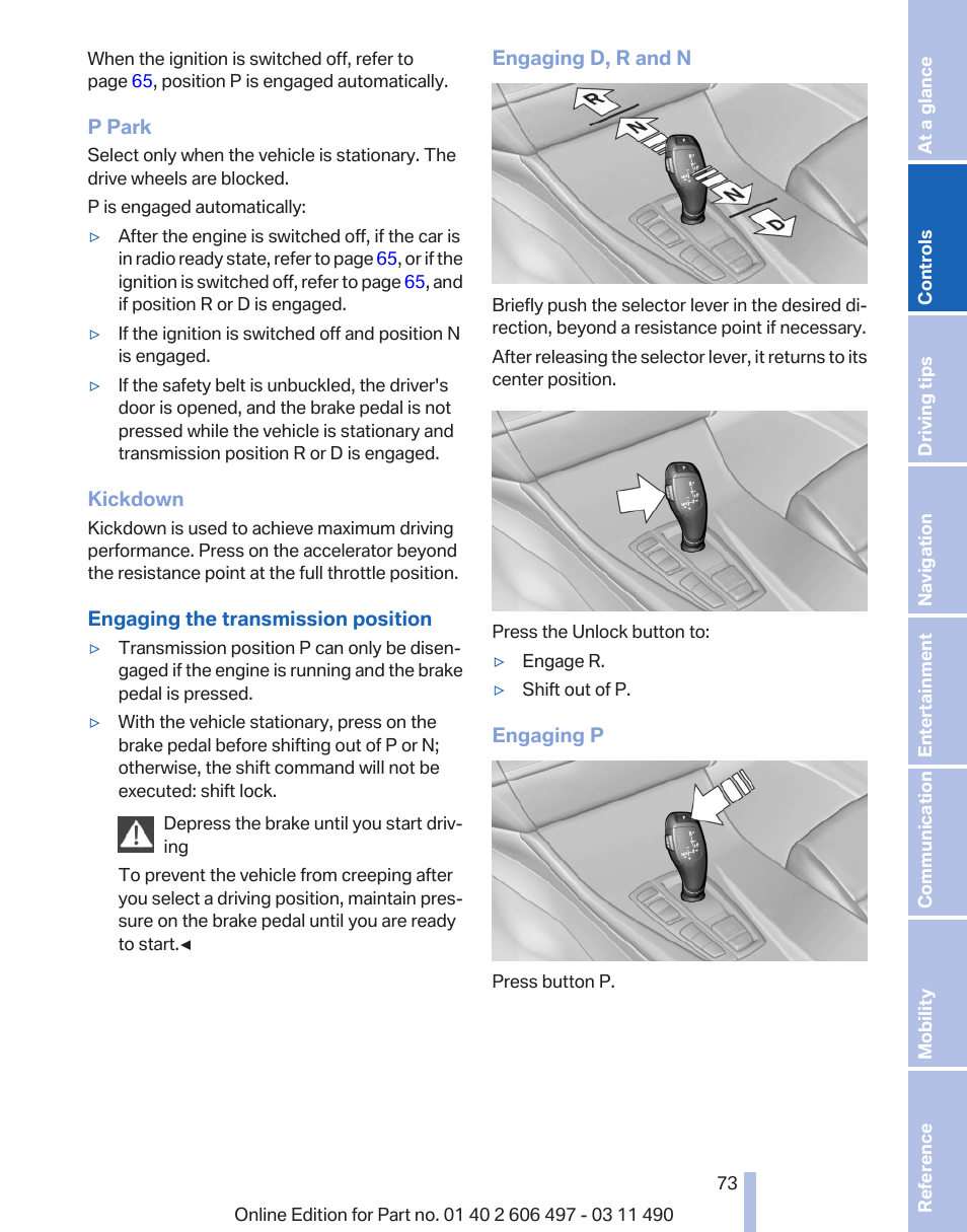 BMW 760Li Sedan 2012 User Manual | Page 73 / 299