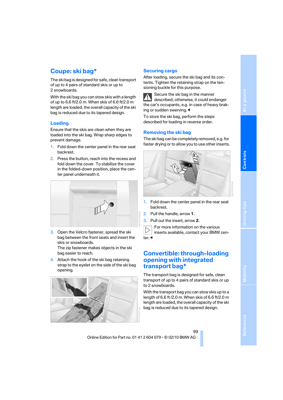 Coupe: ski bag | BMW 135i Convertible 2011 User Manual | Page 101 / 176