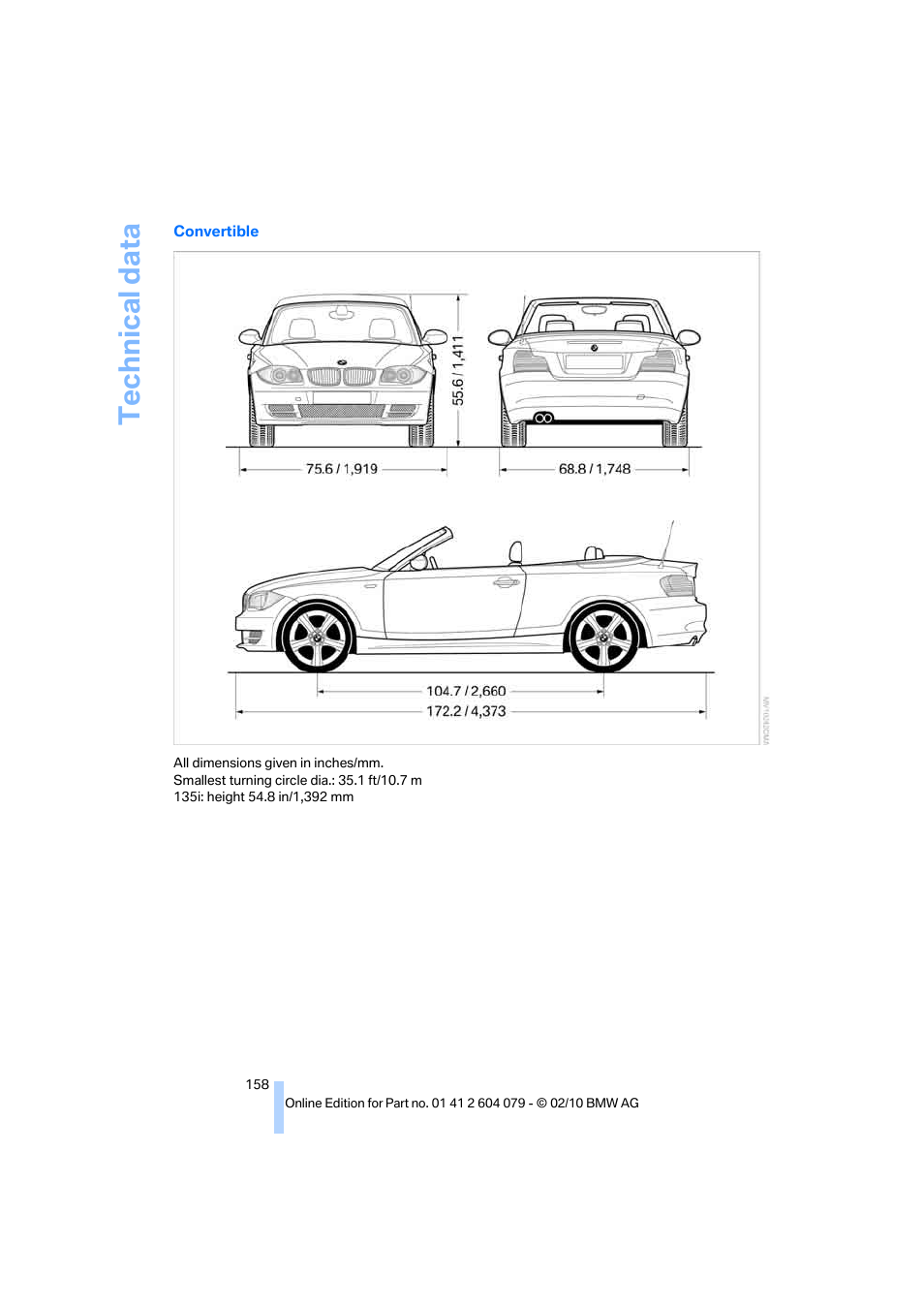 Technical data | BMW 135i Convertible 2011 User Manual | Page 160 / 176