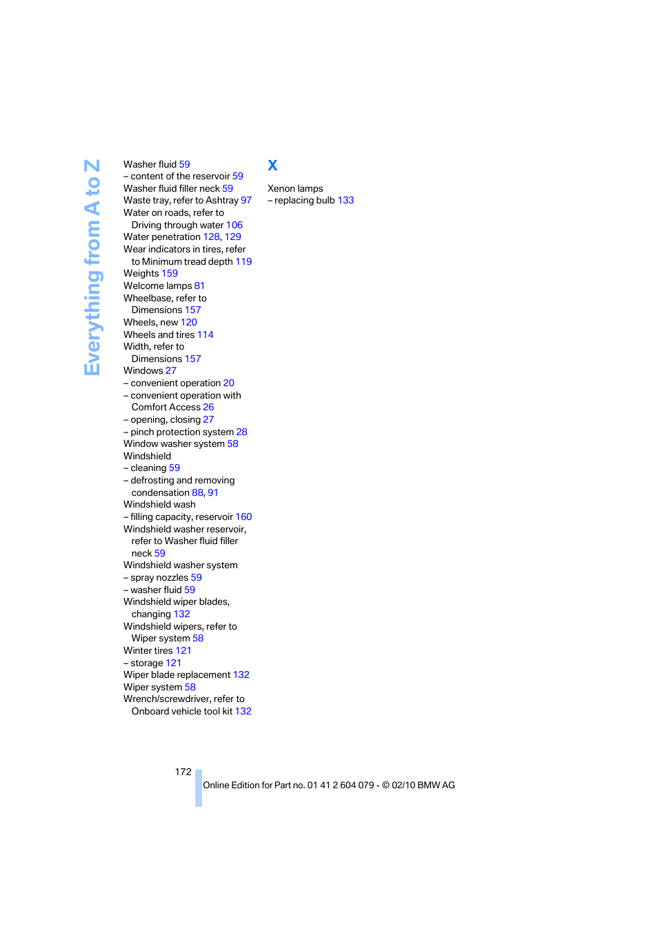 Everything from a to z | BMW 135i Convertible 2011 User Manual | Page 174 / 176