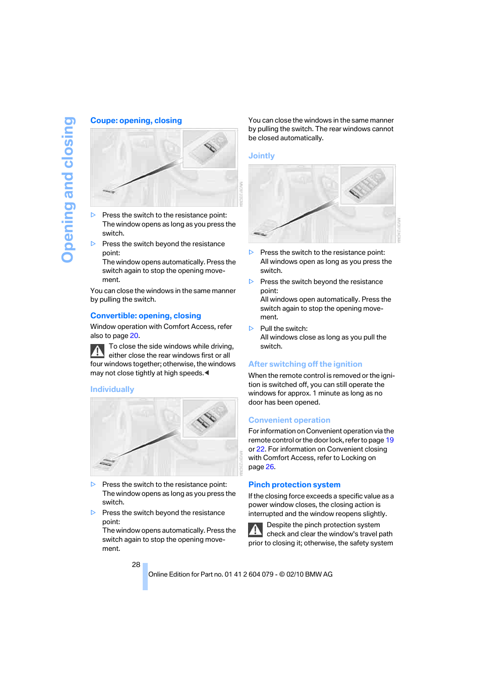 Opening and closing | BMW 135i Convertible 2011 User Manual | Page 30 / 176