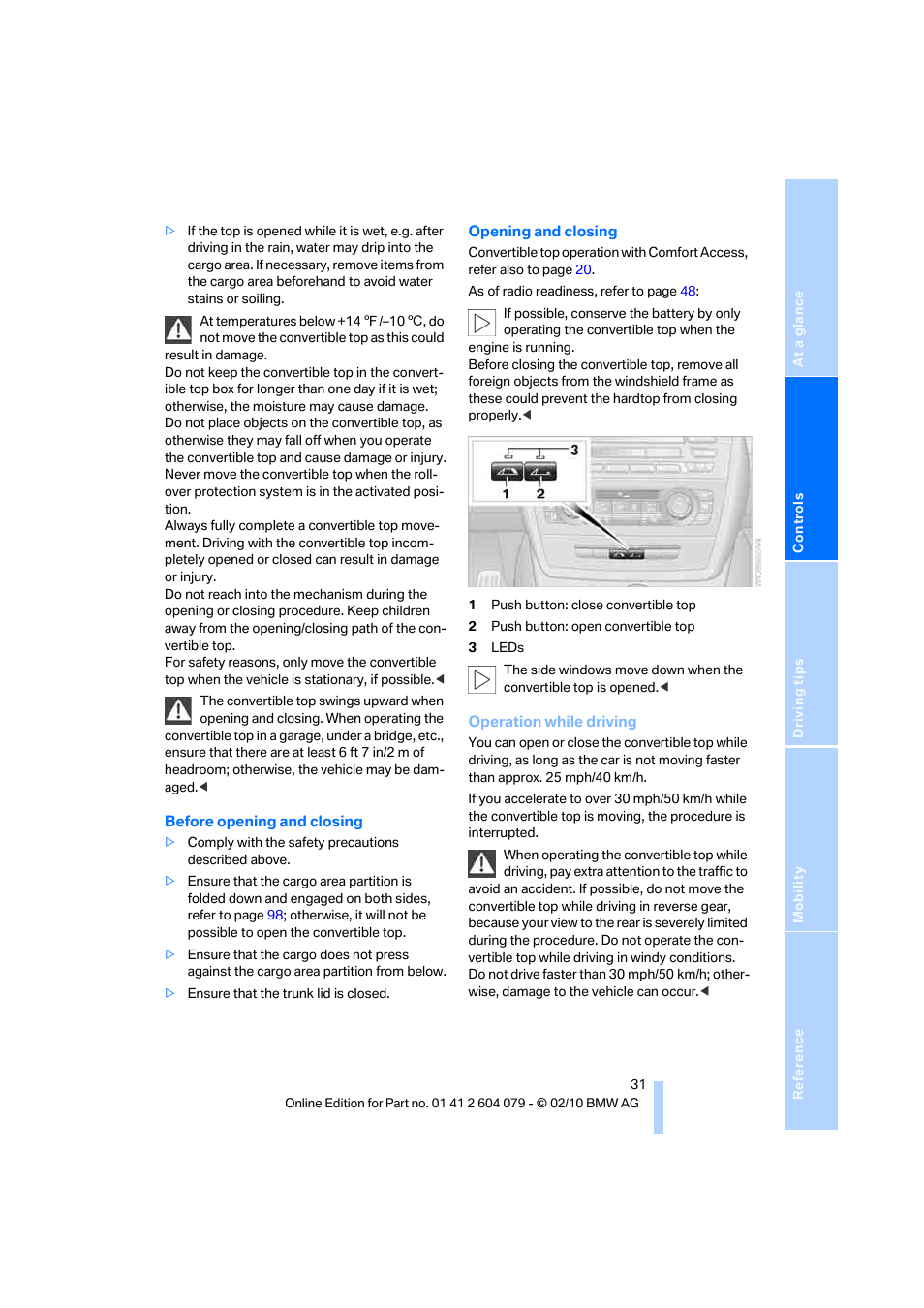 BMW 135i Convertible 2011 User Manual | Page 33 / 176