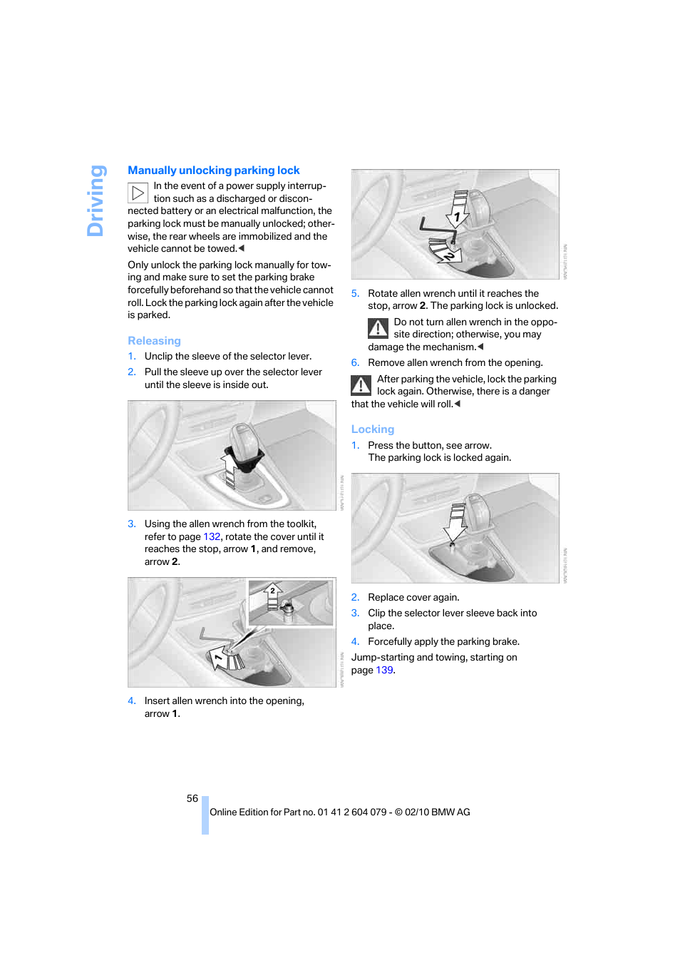 Driving | BMW 135i Convertible 2011 User Manual | Page 58 / 176
